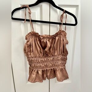 Mi Ami Satin Bronze Peplum Top